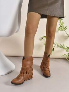 elegante de mujeres de moda Botas cowboy clásico de moda con flecos sin cordones Botas - Marrón - Ver 5