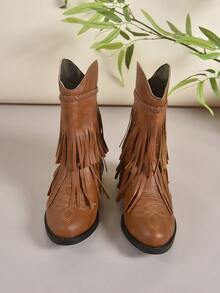 elegante de mujeres de moda Botas cowboy clásico de moda con flecos sin cordones Botas - Marrón - Ver 6