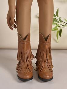 elegante de mujeres de moda Botas cowboy clásico de moda con flecos sin cordones Botas - Marrón - Ver 9