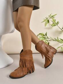 elegante de mujeres de moda Botas cowboy clásico de moda con flecos sin cordones Botas - Marrón - Ver 10
