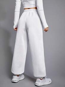 SHEIN EZwear Solid Drawstring Waist Sweatpants - White - View 2