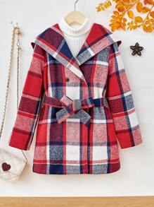 SHEIN Mantel Tween Girls Berikat Tombol Ganda Plaid Casual - MultiWarna - View 1