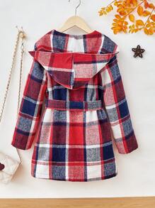 SHEIN Mantel Tween Girls Berikat Tombol Ganda Plaid Casual - MultiWarna - View 2