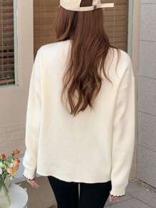 DAZY 撞色饰边落肩裹身下摆毛衣，秋装 - 白色 - 查看 2