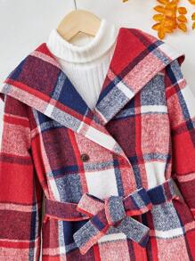 SHEIN Mantel Tween Girls Berikat Tombol Ganda Plaid Casual - MultiWarna - View 4