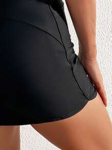 SHEIN Swim Summer Beach Solid Bikini Bottom With Phone Pocket - Black - View 3