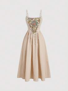 SHEIN MOD In hoa Váy Dây - Màu Khaki - Xem 1