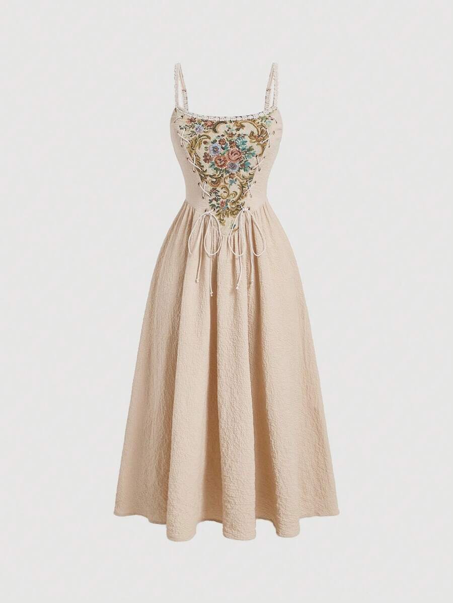 SHEIN MOD In hoa Váy Dây - Màu Khaki - Xem 1