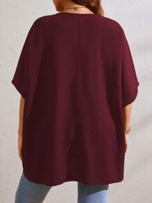 Calvaya Plus Solid Batwing Sleeve Tee - Burgundy - View 2
