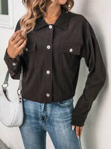 SHEIN Essnce Flap Pocket Drop Shoulder Jacket - Chocolate Brown - View 6