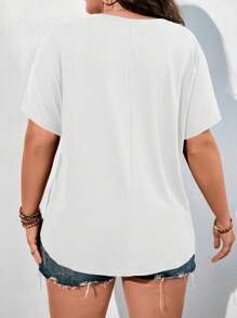 Vionelle Plus Solid Batwing Sleeve Pocket Patched Tee - White - View 2