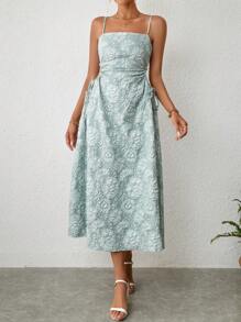 SHEIN Privé Vestido de tirantes jacquard con cordón lateral - Verde - Ver 5