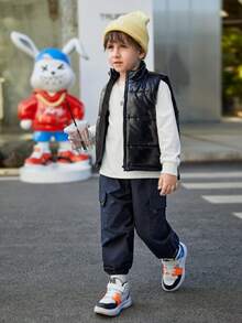 SHEIN 男童可愛寬鬆舒適的針織毛衣，圓領，印花圖案，長袖 - 白色 - 查看 5