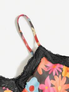 SHEIN VCAY 印花蕾絲邊吊帶連衣裙 - 彩色 - 查看 3