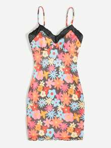 SHEIN VCAY 印花蕾絲邊吊帶連衣裙 - 彩色 - 查看 4