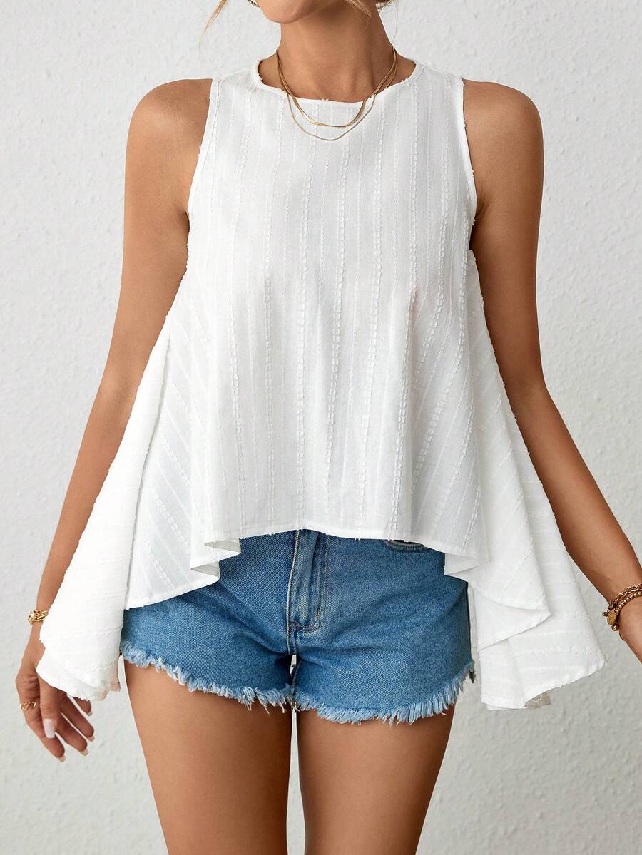 SHEIN Essnce Chất rắn Hem cao thấp Áo không tay - trắng - Xem 1