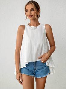 SHEIN Essnce Chất rắn Hem cao thấp Áo không tay - trắng - Xem 5
