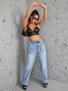 SHEIN ICON High Waist Slant Pocket Jeans - Blue - View 1