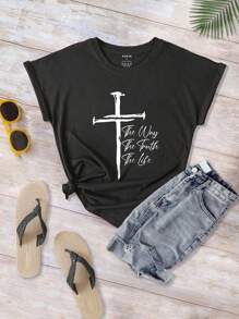 SHEIN LUNE Slogan Graphic Tee - Black - View 3