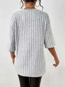 SHEIN LUNE Thả vai Đồ đan Ribbed Áo thun - Màu Xám nhạt - Xem 2