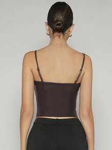 Maija Solid PU Leather Cami Top - Coffee Brown - View 2