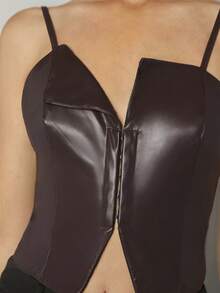 Maija Solid PU Leather Cami Top - Coffee Brown - View 3