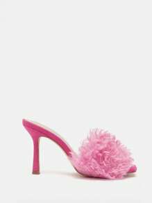 CUCCOO CHICEST 女性毛絨裝飾細跟穆勒涼鞋,魅力四射夏天涼鞋 - 玫紅色 - 查看 2