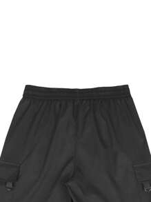 Manfinity Homme Loose Fit Men's Cargo Shorts With Flap Pocket And Drawstring Waist, Men Cargo Shorts, Men's Shorts, Black Cargo Shorts - Black - View 5