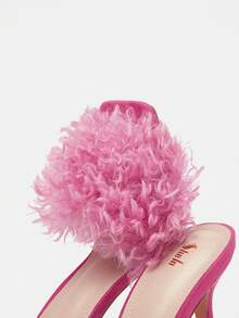 CUCCOO CHICEST 女性毛絨裝飾細跟穆勒涼鞋,魅力四射夏天涼鞋 - 玫紅色 - 查看 7