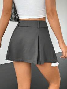 SHEIN EZwear Fold Pleated Skirt - Grey - View 2