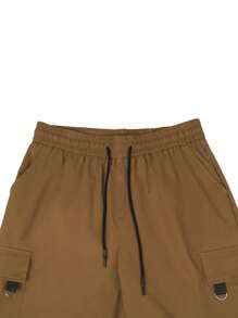 Manfinity Homme Loose Fit Men's Cargo Shorts With Flap Pockets And Drawstring Waist - Brown - View 4