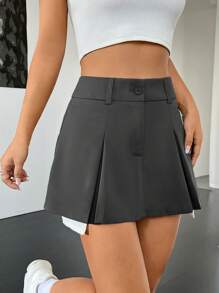 SHEIN EZwear Fold Pleated Skirt - Grey - View 5