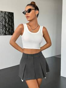 SHEIN EZwear Fold Pleated Skirt - Grey - View 6