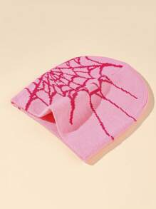 Mũ dệt kim phong cách đường phố Y2k có họa tiết mạng nhện, dập nổi - Hồng - Xem 3