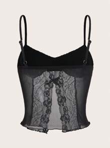 SHEIN ICON Contrast Lace Ruched Bust Cami  Black  Top - Black - View 2