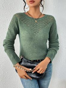 Chiquease Solid Pointelle Knit Jumper - Green - View 1