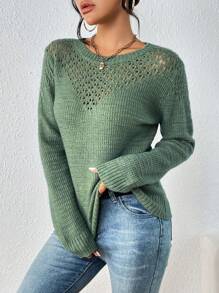 Chiquease Solid Pointelle Knit Jumper - Green - View 4