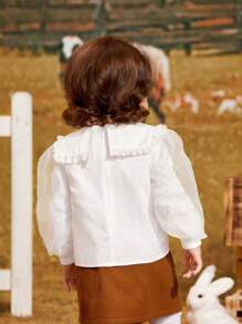 SHEIN Baby Girl Frill Trim Peter Pan Collar Lantern Sleeve Top - White - View 2