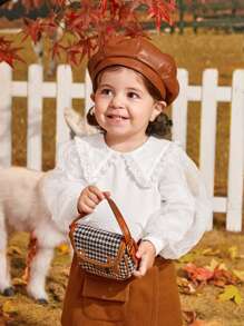 SHEIN Baby Girl Frill Trim Peter Pan Collar Lantern Sleeve Top - White - View 4