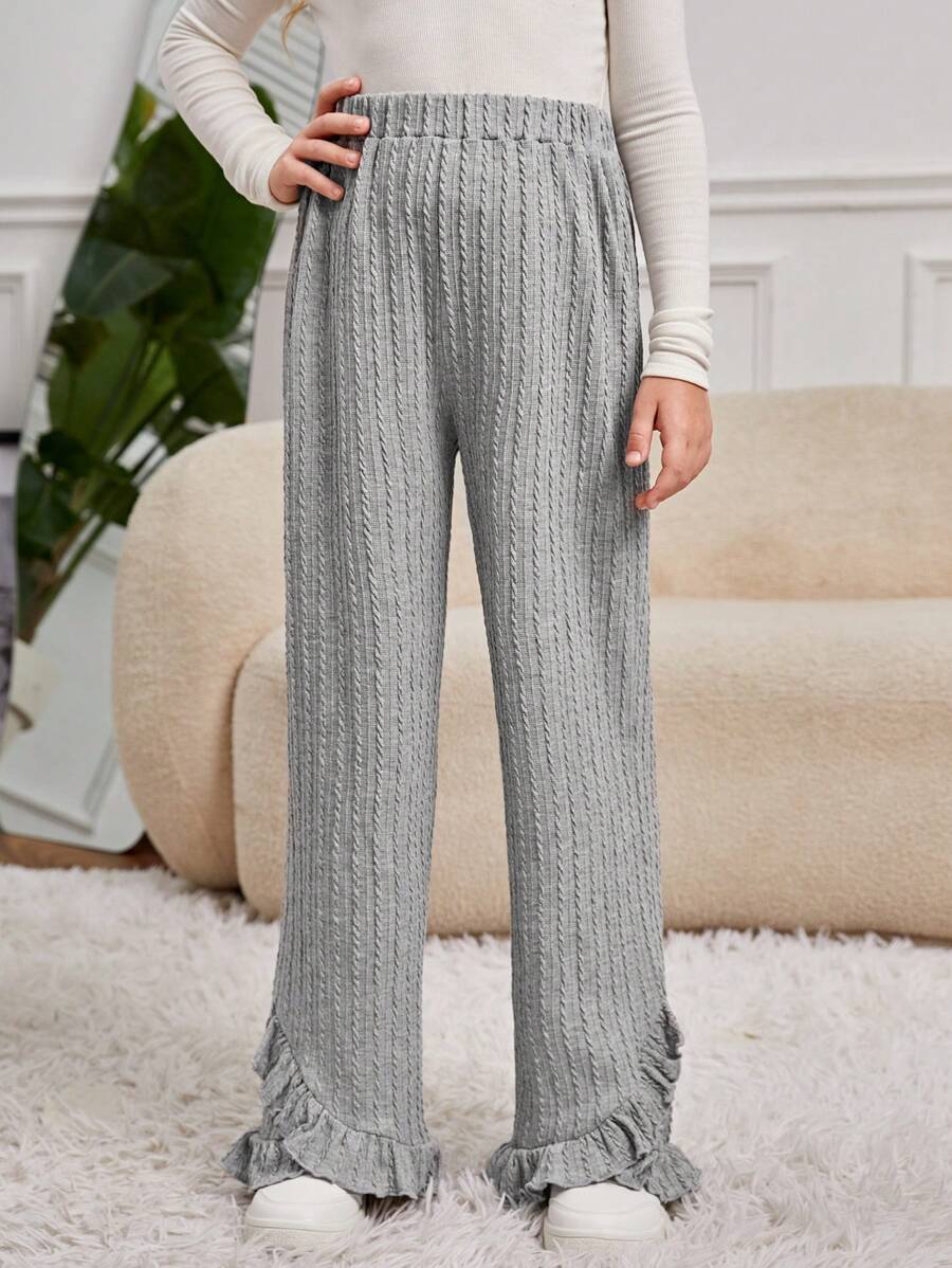 SHEIN Tween Girl Ruffle Hem Pants - Light Grey - View 1