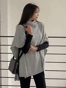 DAZY 素色蝙蝠袖套頭毛衣 - 灰色 - 查看 5