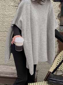 DAZY 素色蝙蝠袖套頭毛衣 - 灰色 - 查看 9
