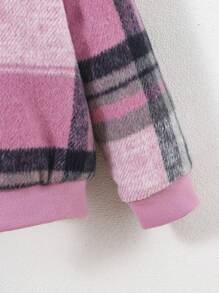 SHEIN 女嬰格紋印花拉鏈開襟連帽毛絨內襯外套 - 彩色 - 查看 5