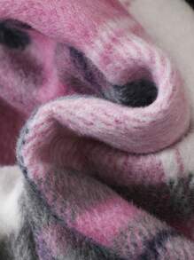 SHEIN 女嬰格紋印花拉鏈開襟連帽毛絨內襯外套 - 彩色 - 查看 7