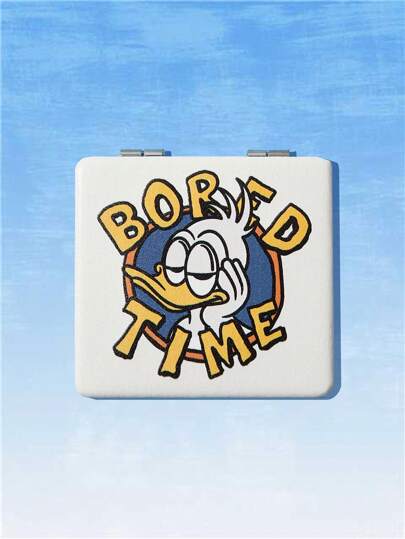 Renza 1pc Letter Cartoon Duck Graphic Foldable Portable Mirror