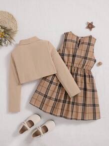 SHEIN 女大童格紋印花連衣裙&貼布細節襯衫 - 彩色 - 查看 2