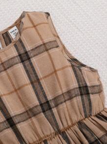 SHEIN 女大童格紋印花連衣裙&貼布細節襯衫 - 彩色 - 查看 4