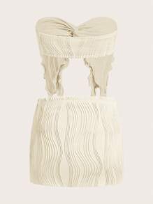 SHEIN ICON Twist Front Tube Top & Bodycon Skirt - Beige - View 2