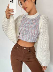 Flirla de manga murciélago Cárdigan crop & de space dye Top de punto