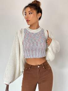 Flirla de manga murciélago Cárdigan crop & de space dye Top de punto